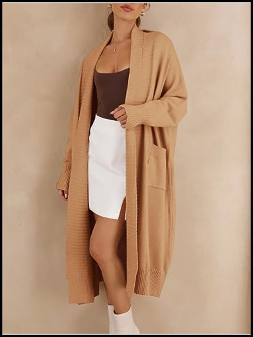 Chunky Knit Open Front Duster Cardigan with Pockets - Picture 4 of 6